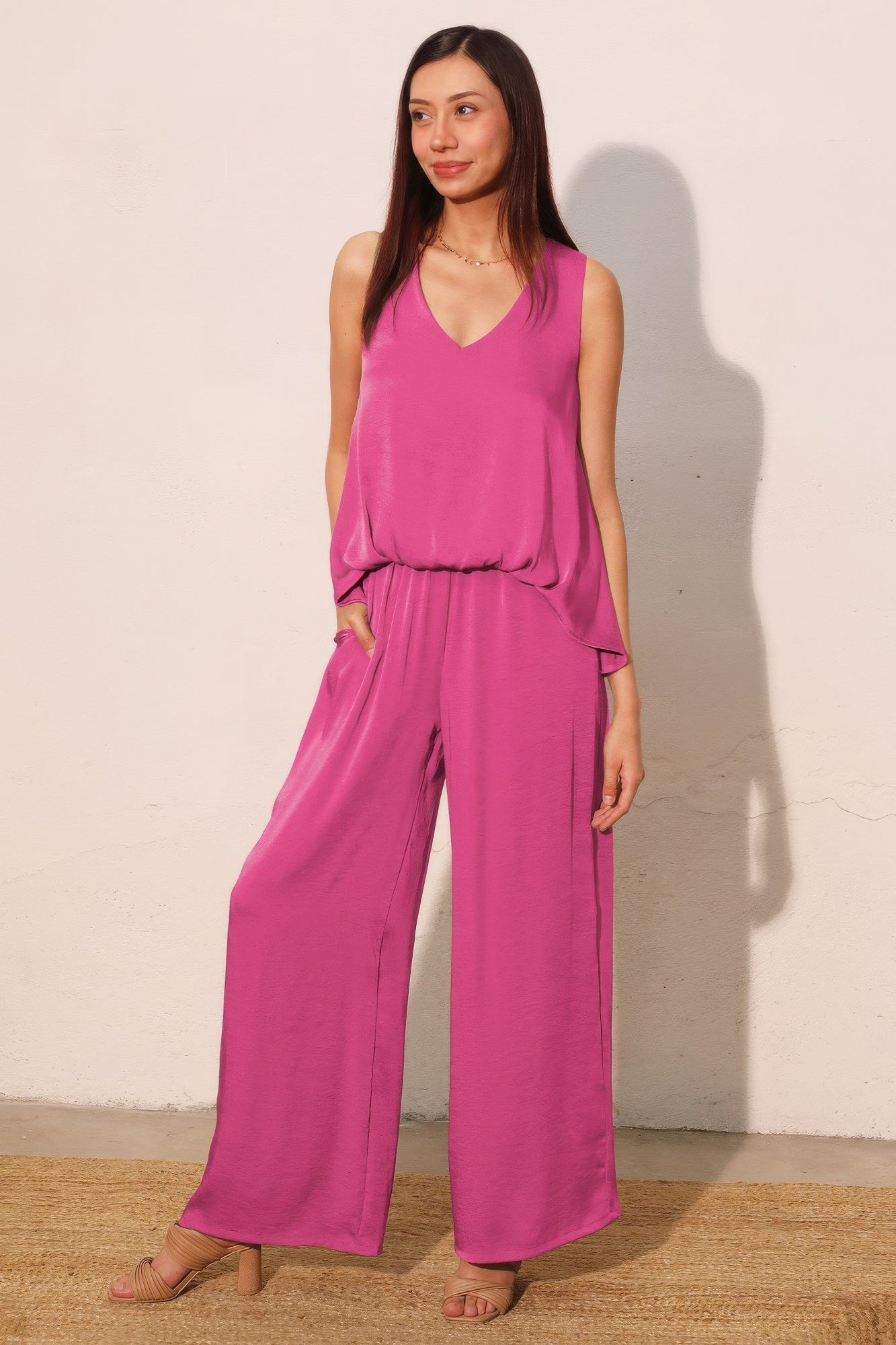 Washed Poly Silk Front Tucked Top