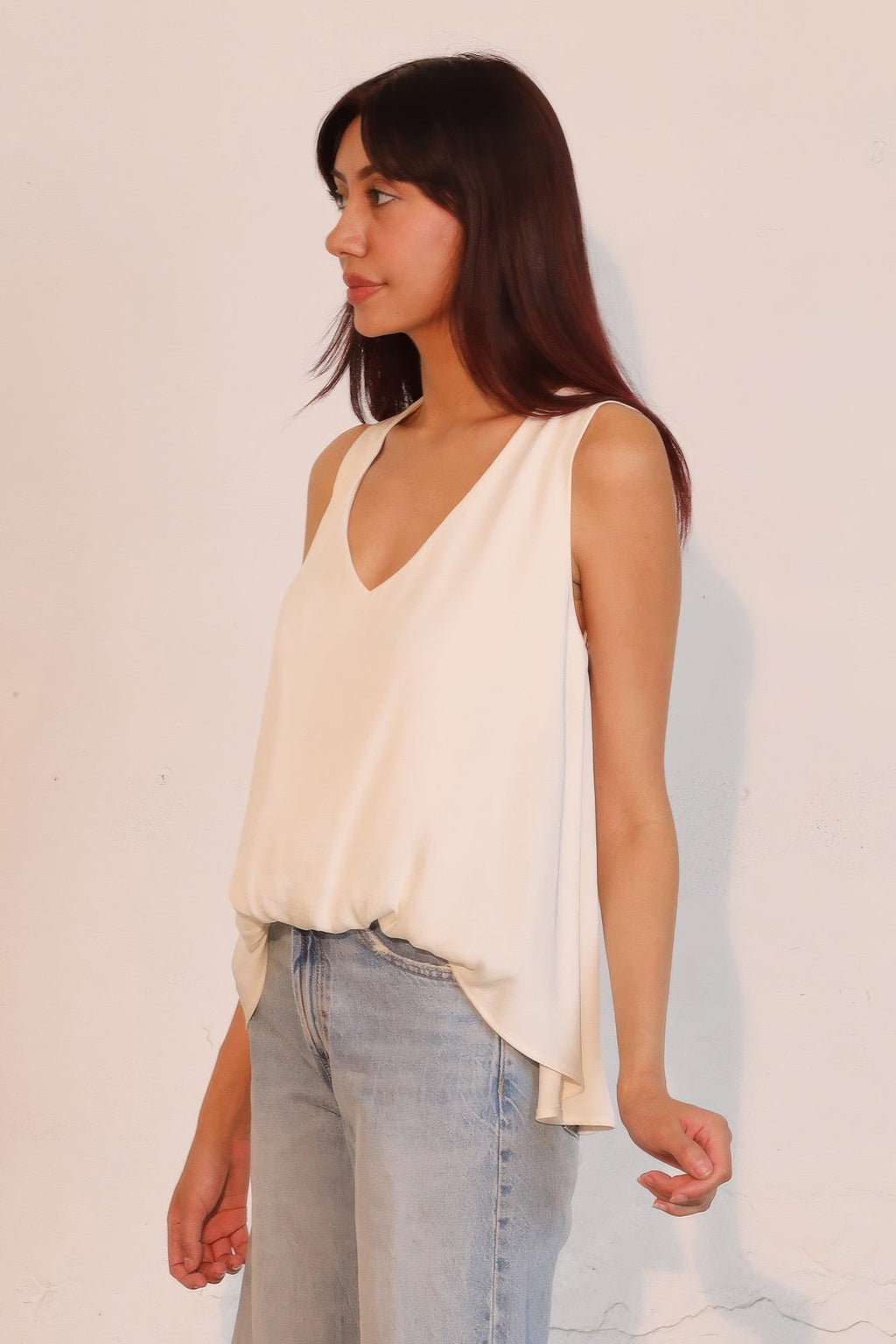 Washed Poly Silk Front Tucked Top