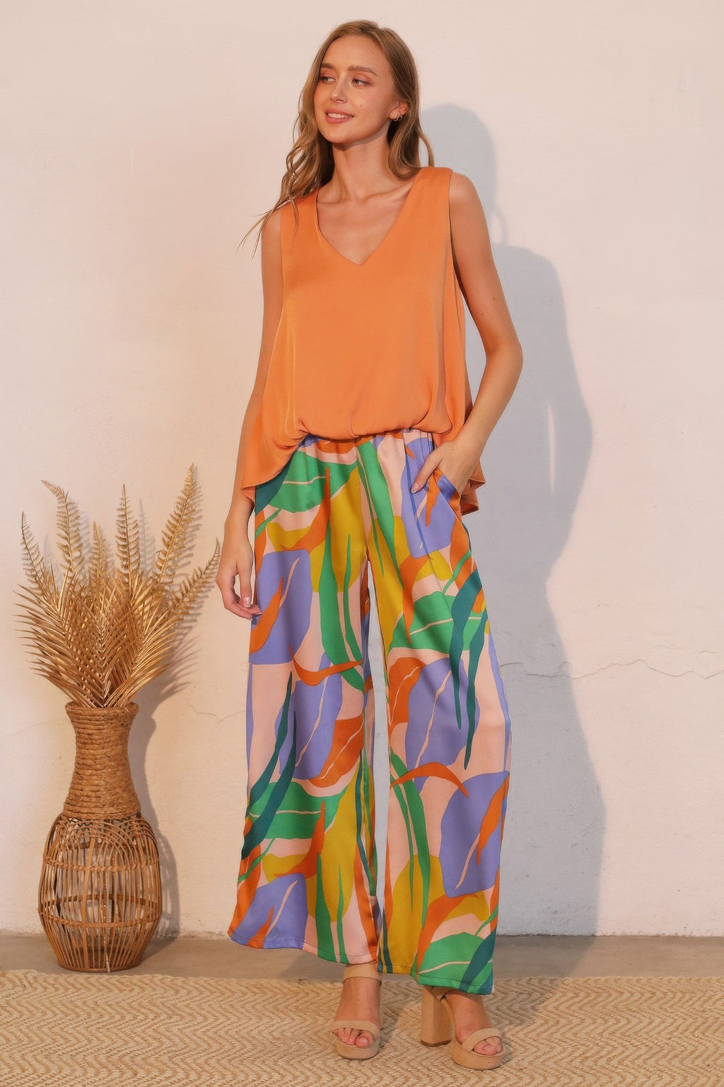 Washed Poly Silk Front Tucked Top