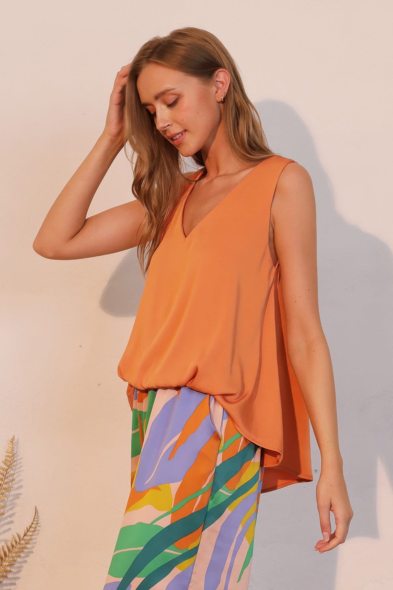 Washed Poly Silk Front Tucked Top