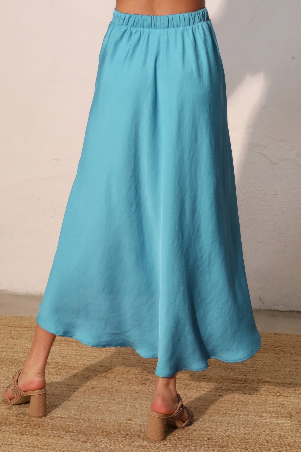 Washed Poly Silk Midi Swing Skirt