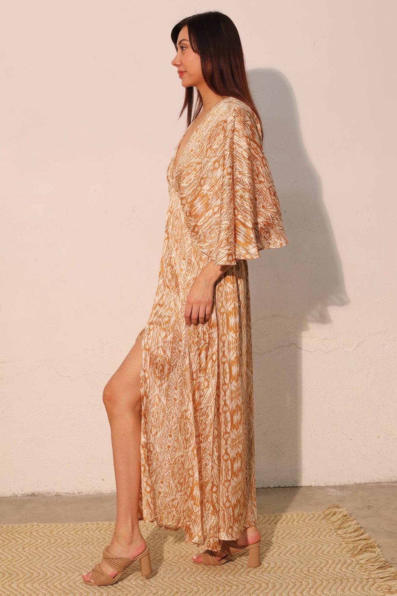 Bohemian Lurex Chiffon Cape Maxi Dress