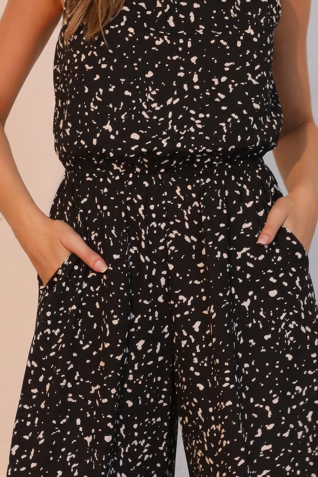 Ink Spot Sleeveless Bubble Jumpsuit