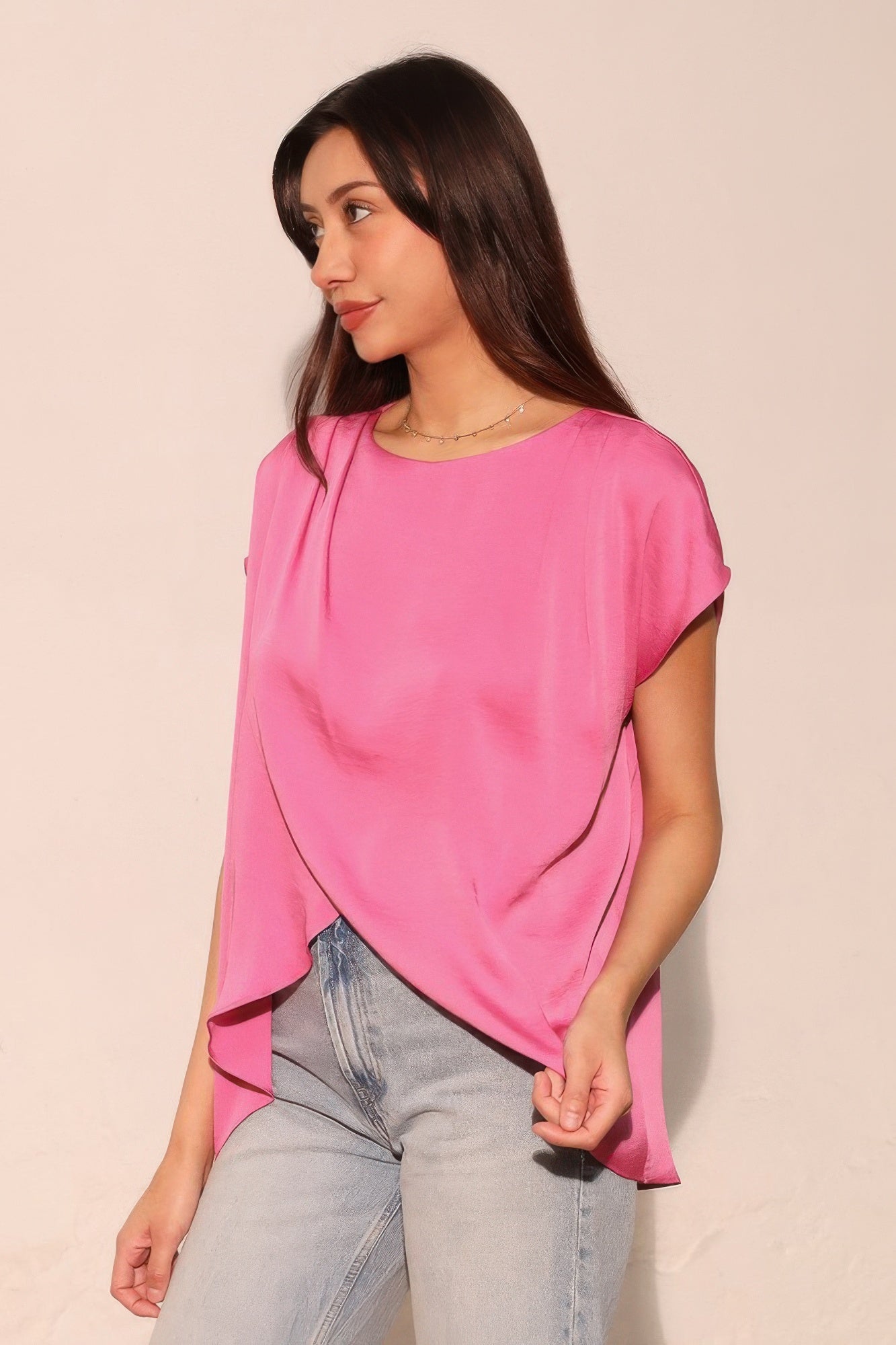 Washed Poly Silk Tulip Tunic Top