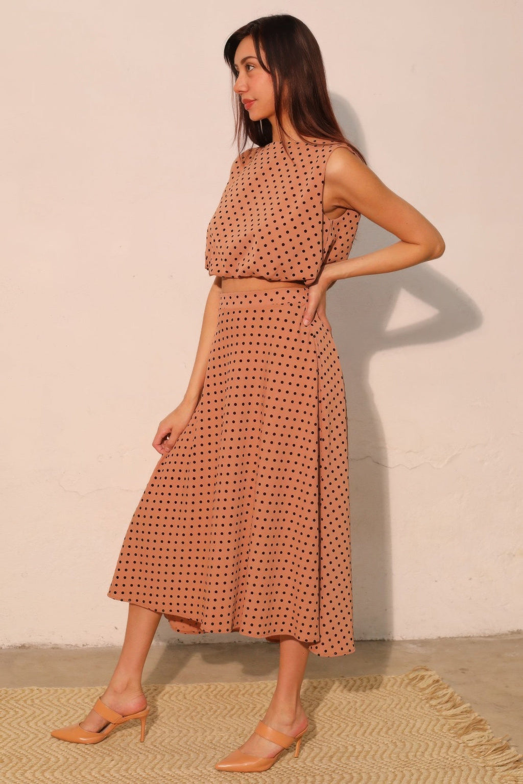 Flocked Polka Dot Bubble Crop Top