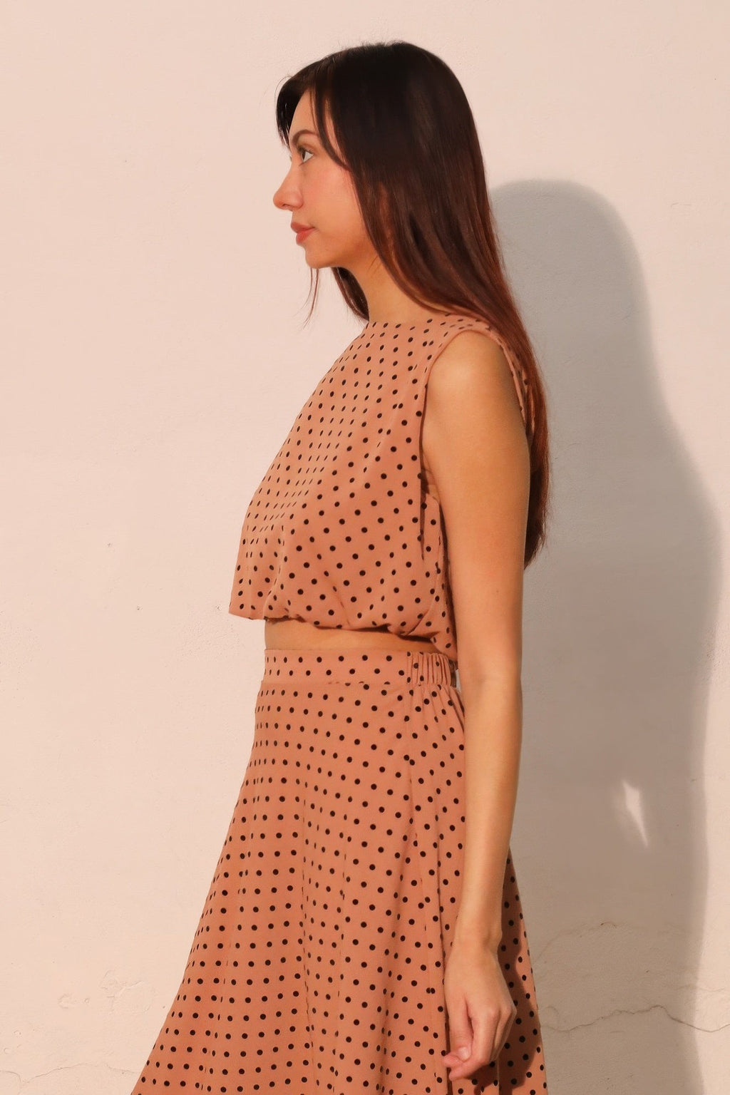 Flocked Polka Dot Bubble Crop Top