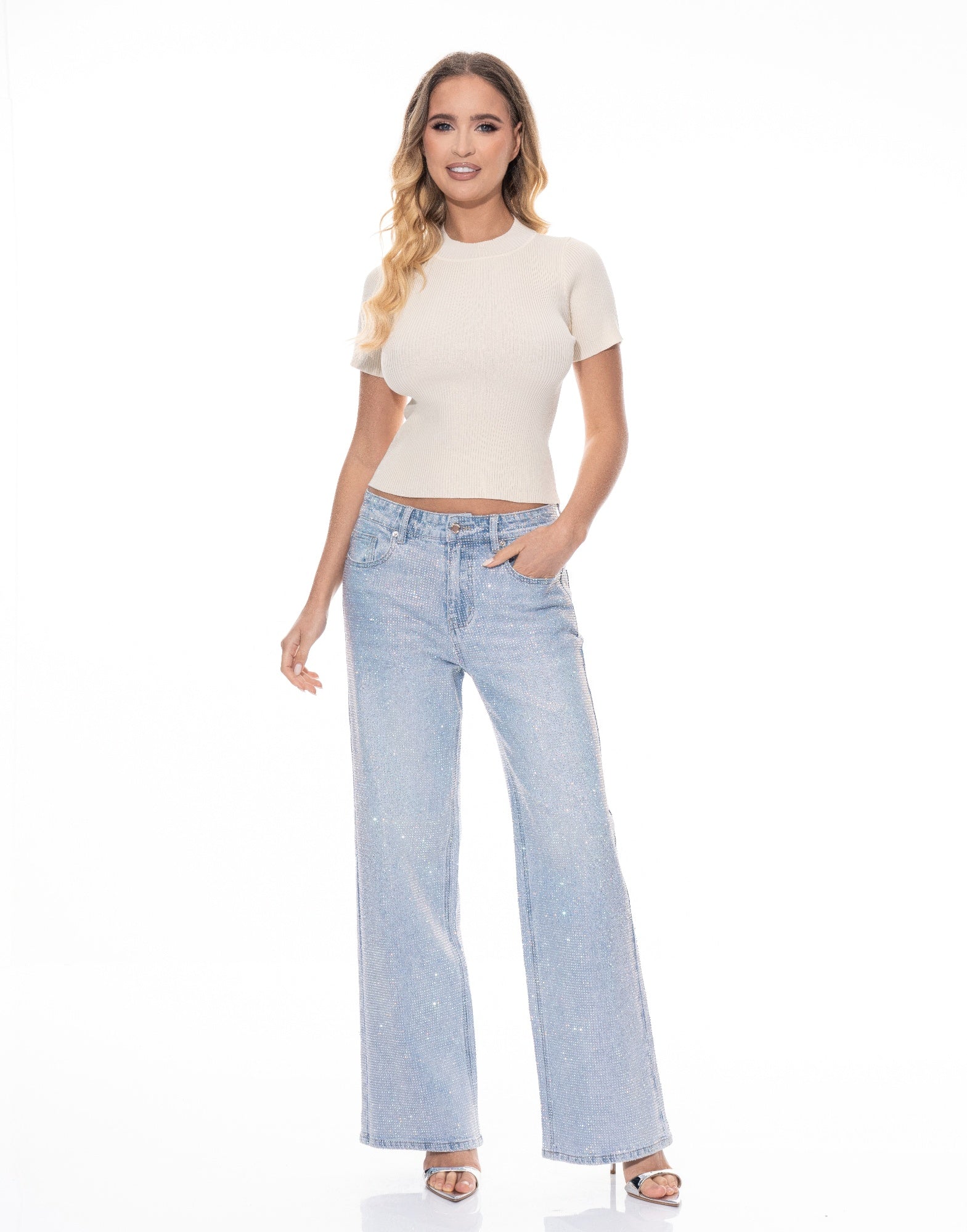 Denim Rhinestone Pants
