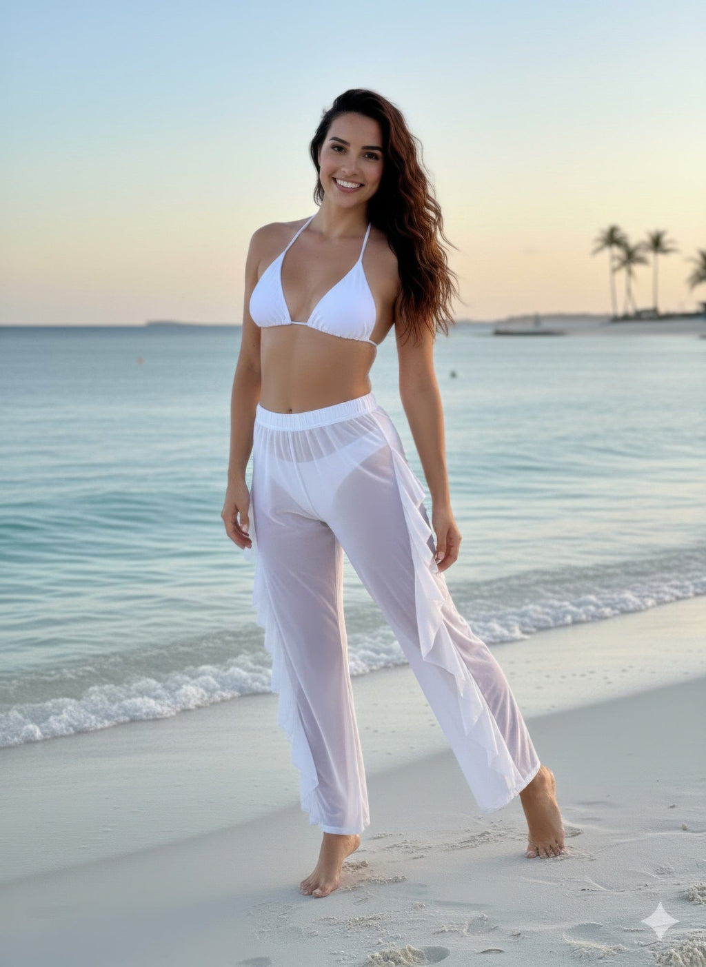 Black Sheer Ruffle Beach Pants