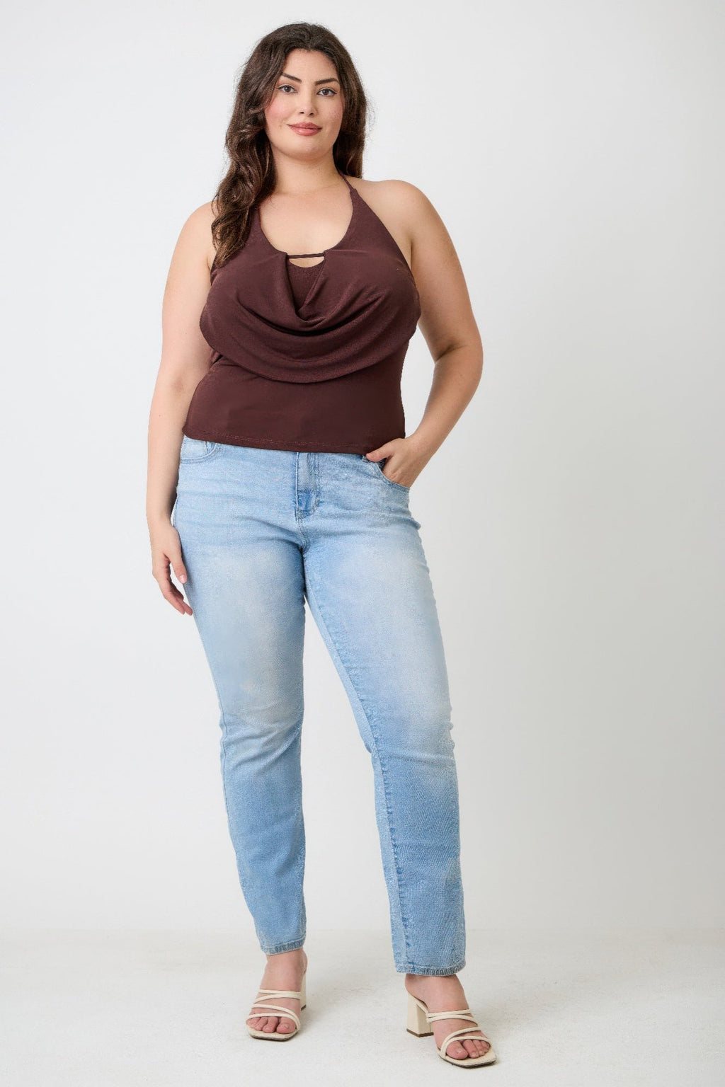 Plus Size Halter Cowl Neck Draped Top