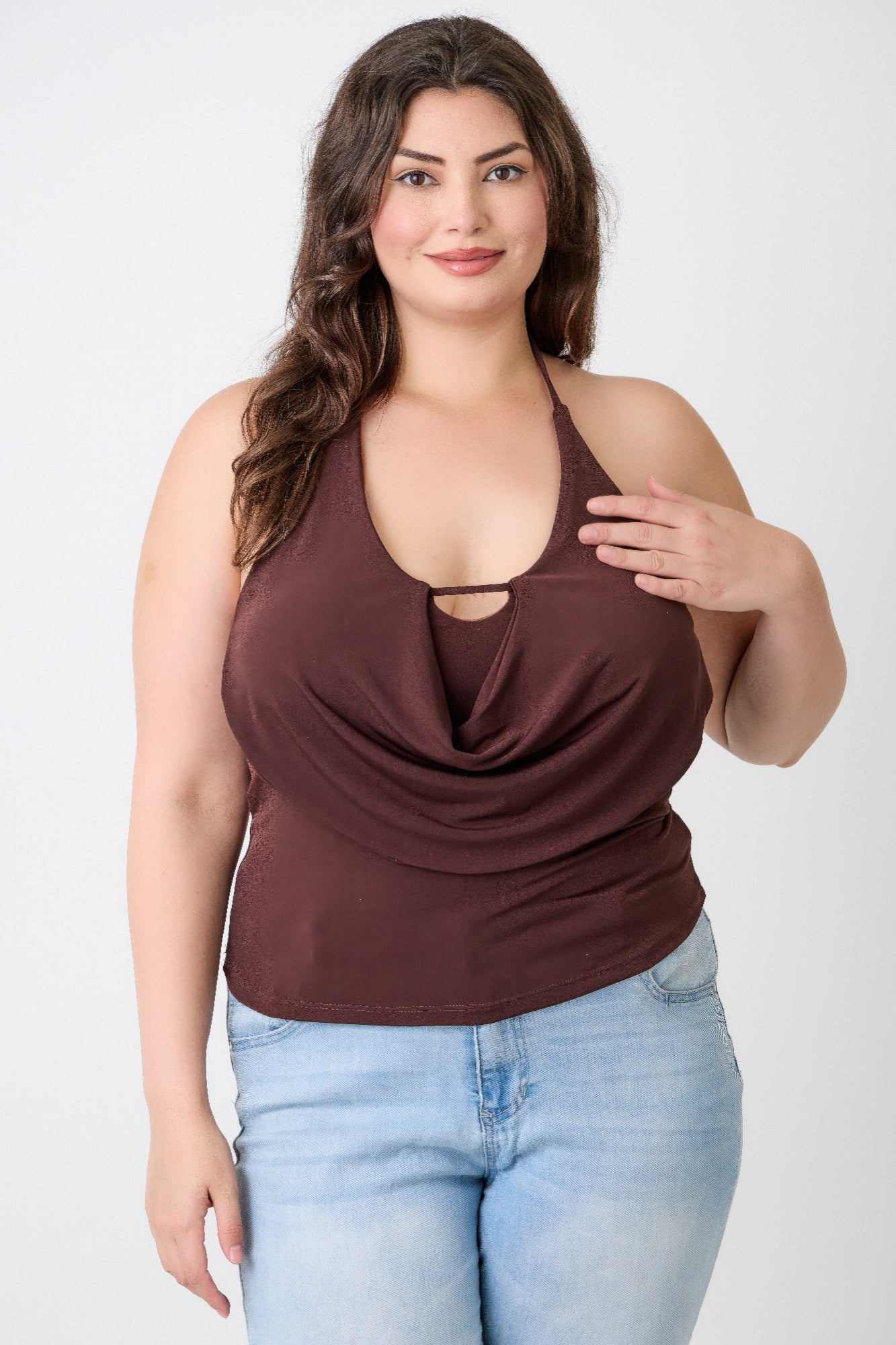 Plus Size Halter Cowl Neck Draped Top