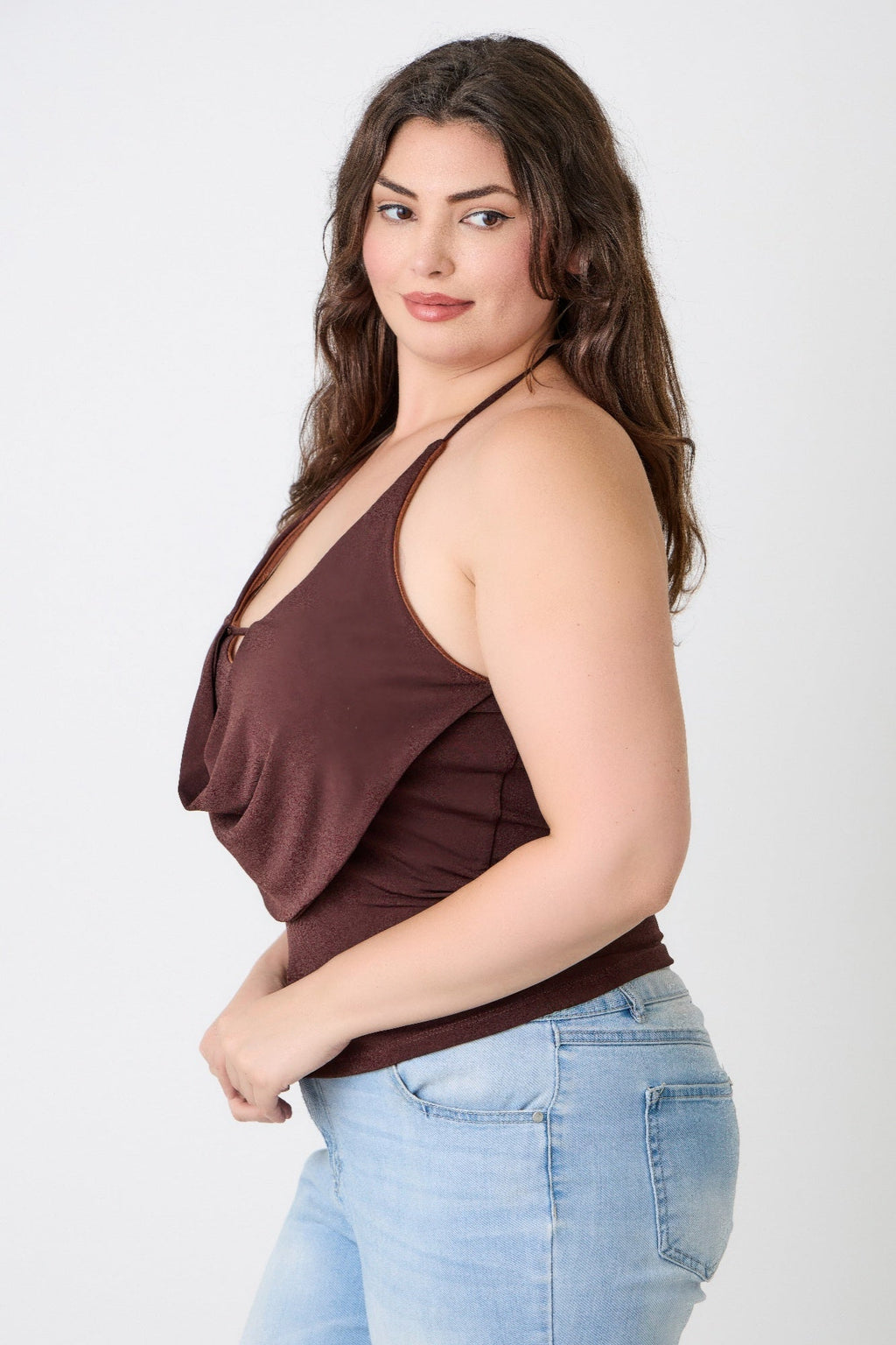 Plus Size Halter Cowl Neck Draped Top