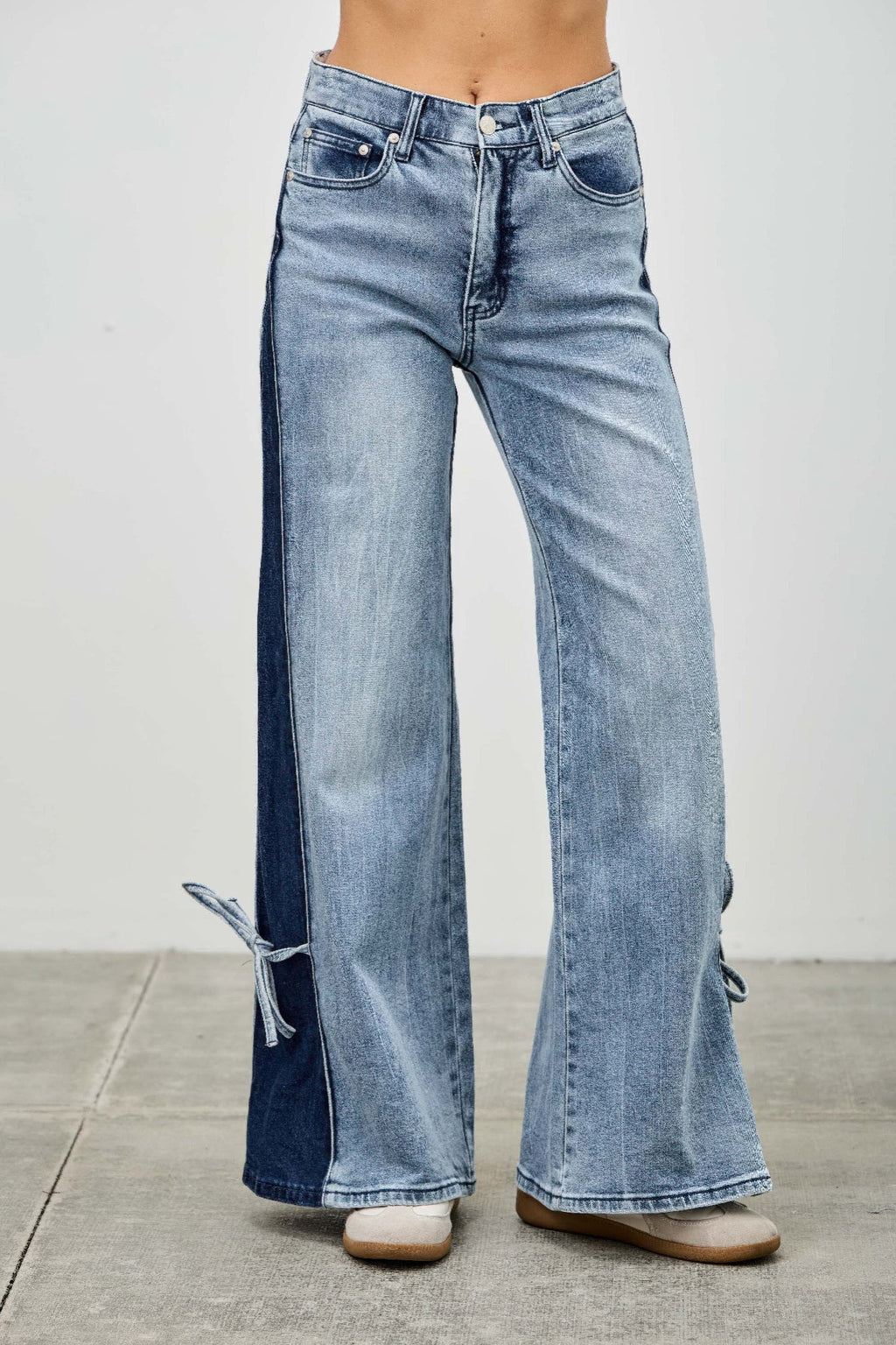 Mid Rise Contrast Wide Leg With Tie