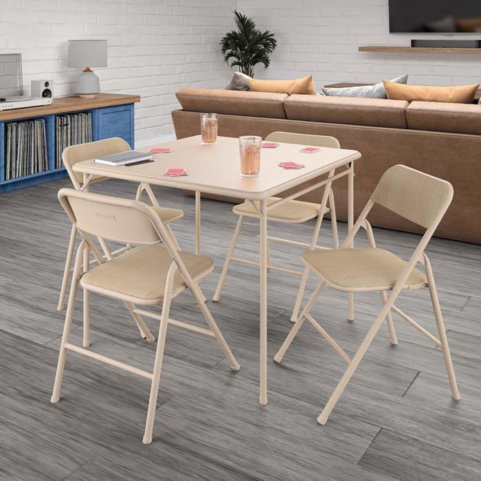 5-Piece Square Folding Dining Table with 4 Chairs Guest Set Game Table - Beige