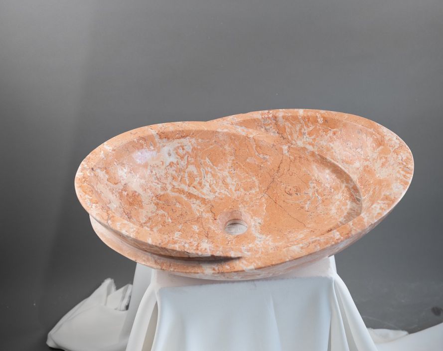 Handcrafted Orange Marble Vanity Bowl (40x55x14 cm)