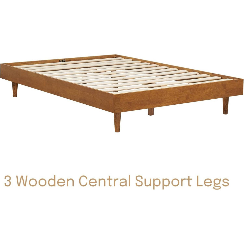 Full size Mid-Century Modern Platform Bed Frame in Light Wood Finish