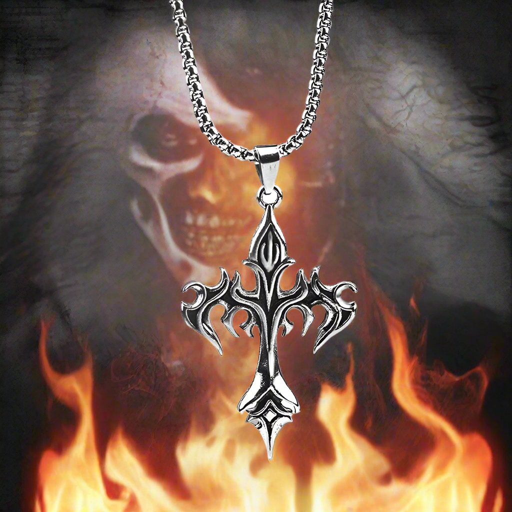 Flaming Gothic Style Cross Necklace