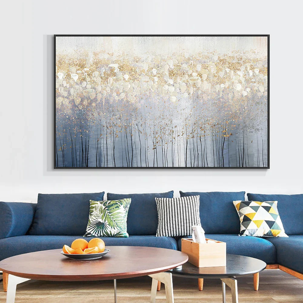 100% Handpainted Abstract Golden Oil Paintings On Canvas