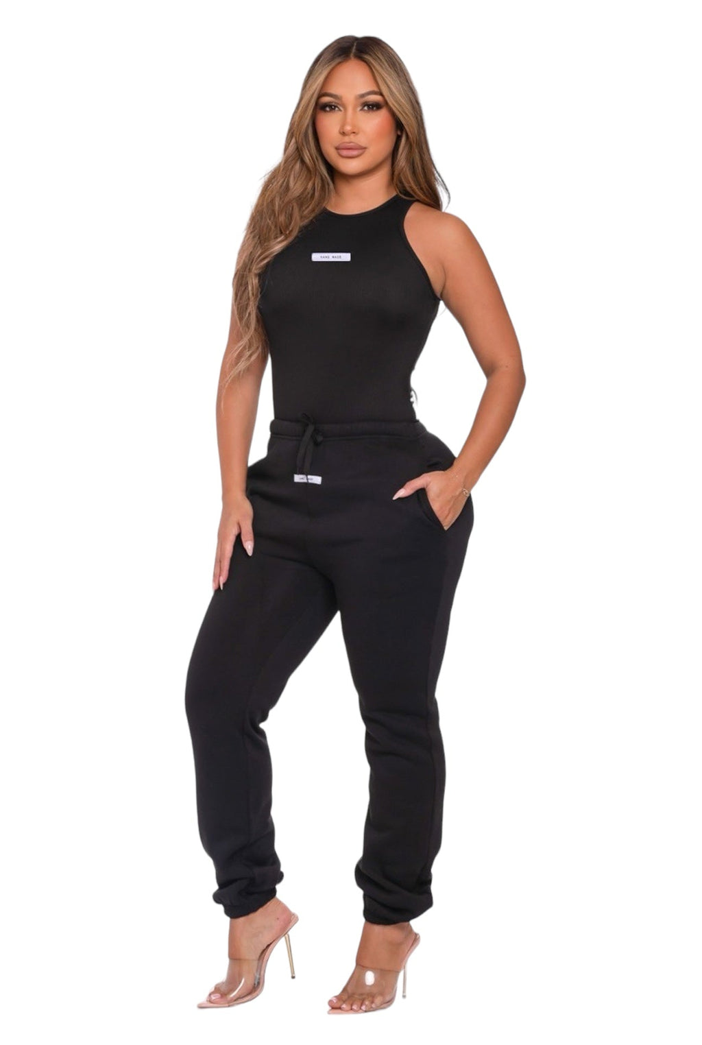 Sleeveless Ribbed Bodysuit and Jogger Pants Set