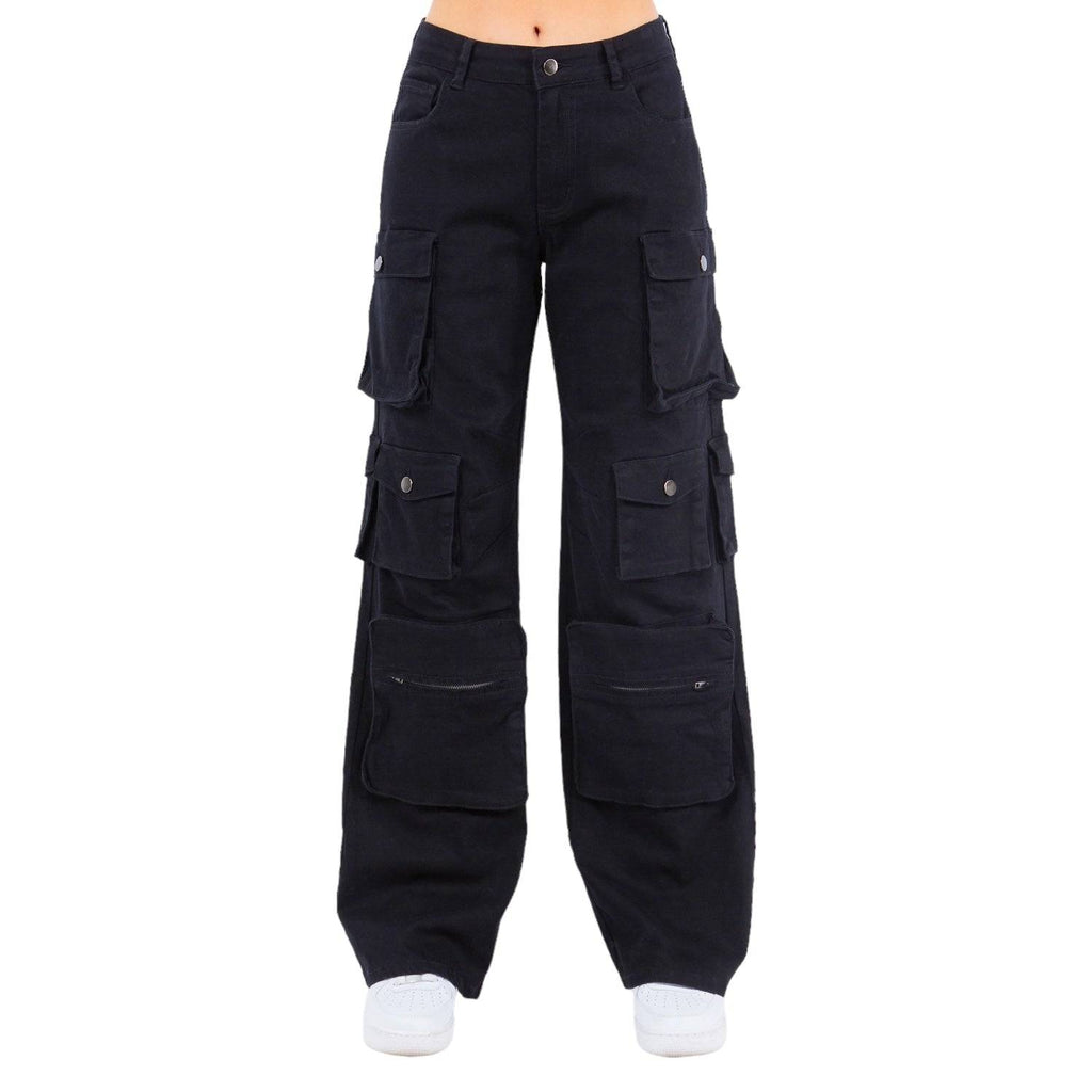 High Waist Wide Leg Pocket Cargo Pants- RJH30589