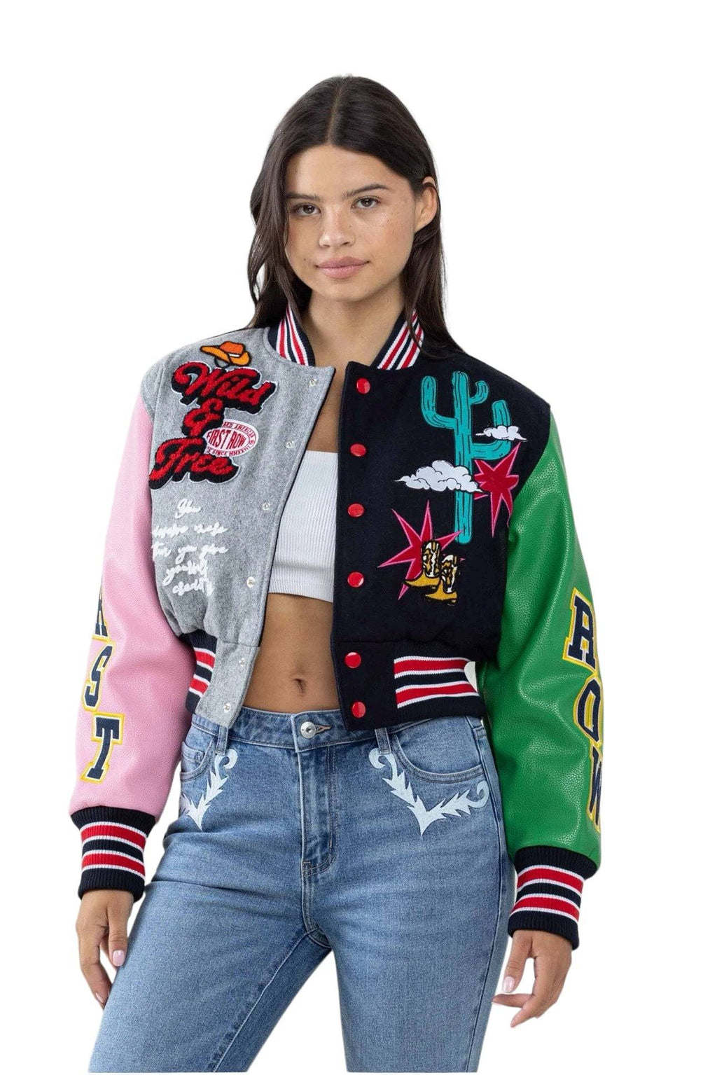 Wild and Free Cropped Varsity Jacket {Vegan Leather Sleeves}