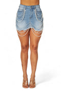 Alicia Pearl Detailed Mini Denim Jean Skirt