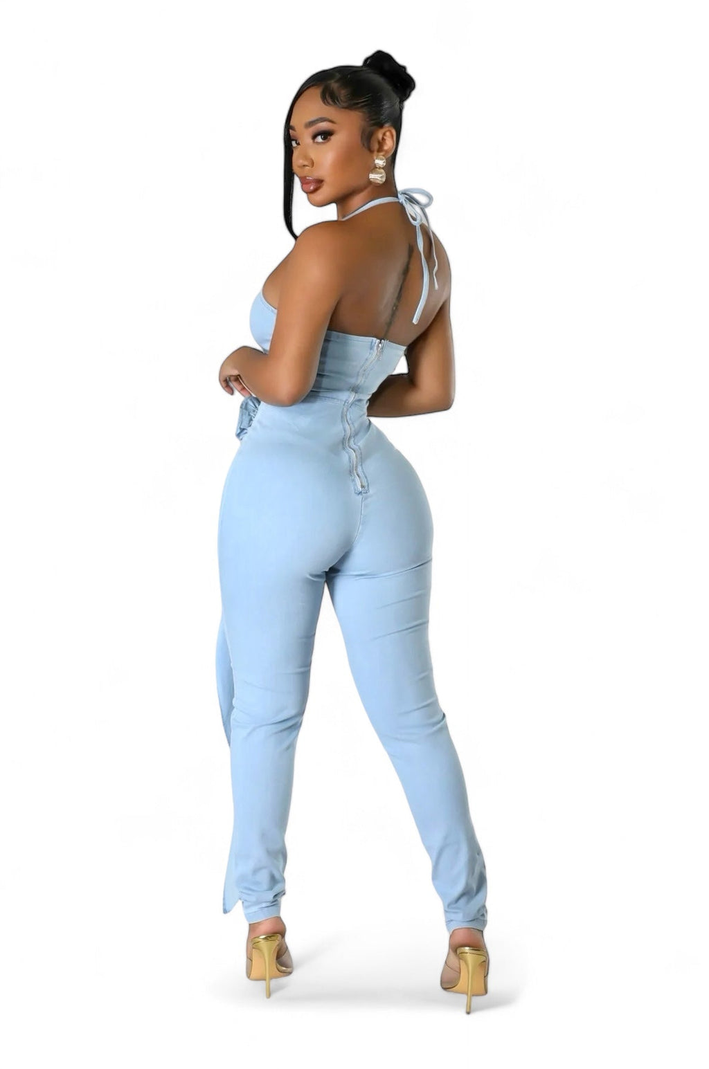 Light Blue Denim Halter Jumpsuit