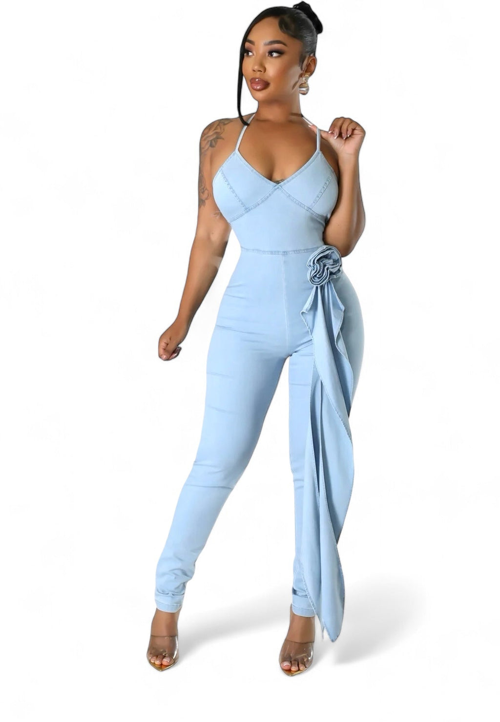 Light Blue Denim Halter Jumpsuit