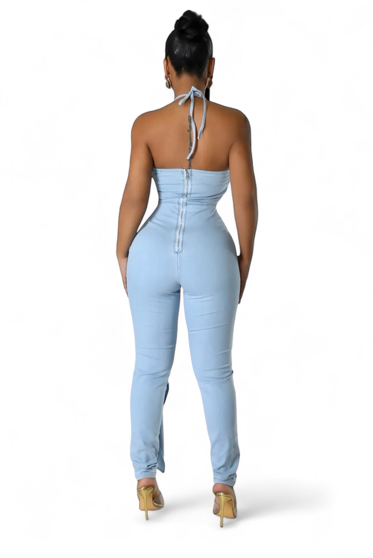 Light Blue Denim Halter Jumpsuit