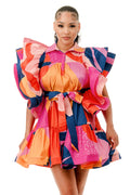 MultiColor Belted Baby Doll Dress