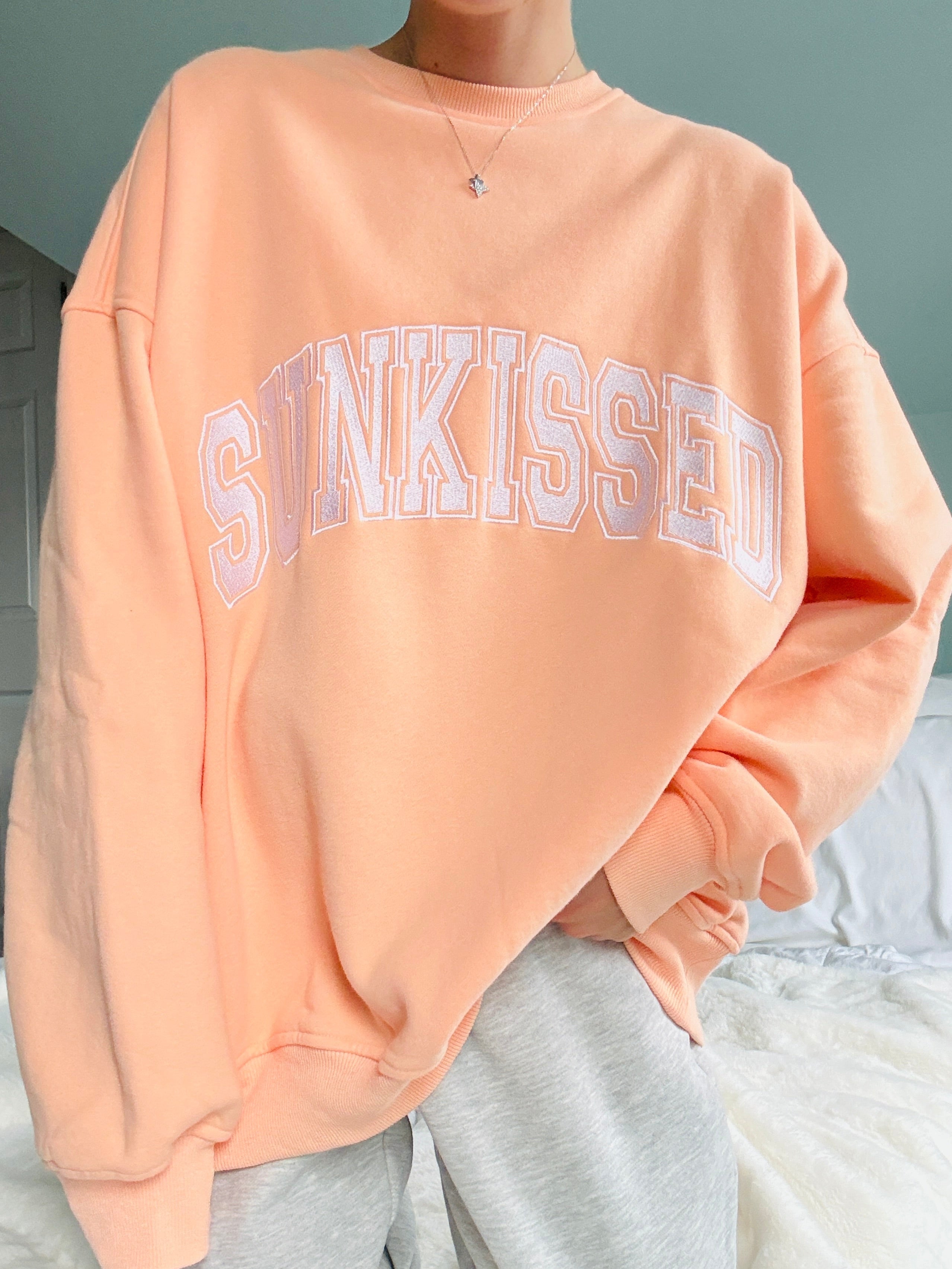 Sherbet Orange Varsity Embroider Sweatshirt