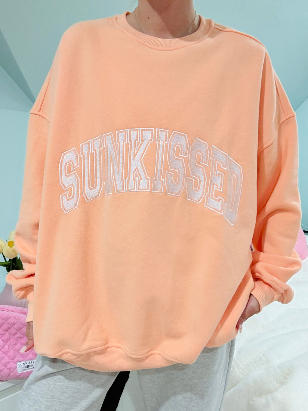 Sherbet Orange Varsity Embroider Sweatshirt