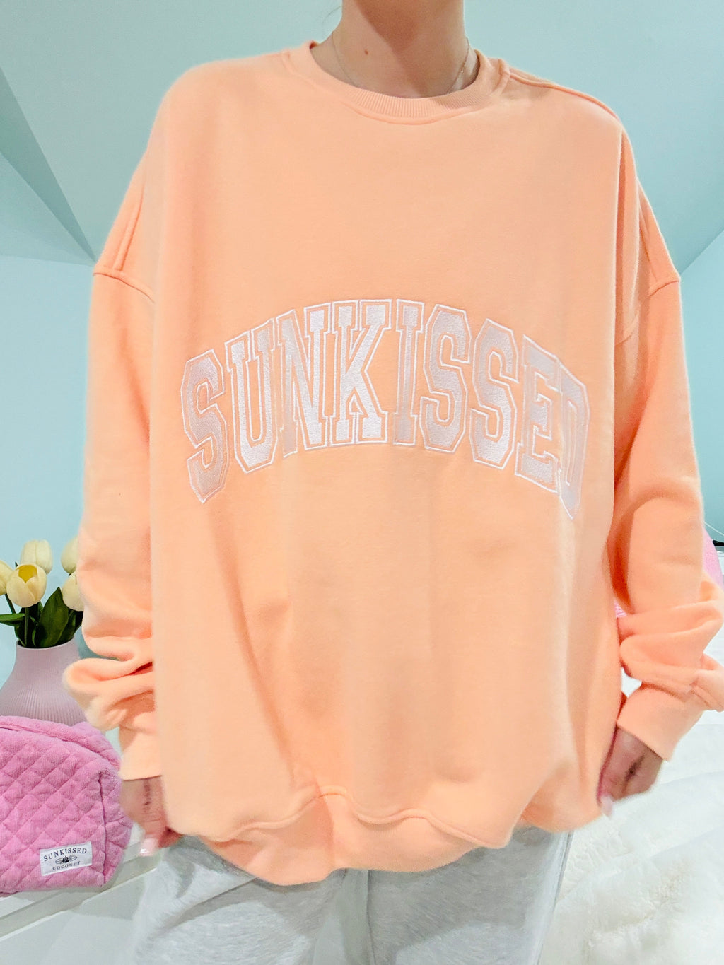 Sherbet Orange Varsity Embroider Sweatshirt
