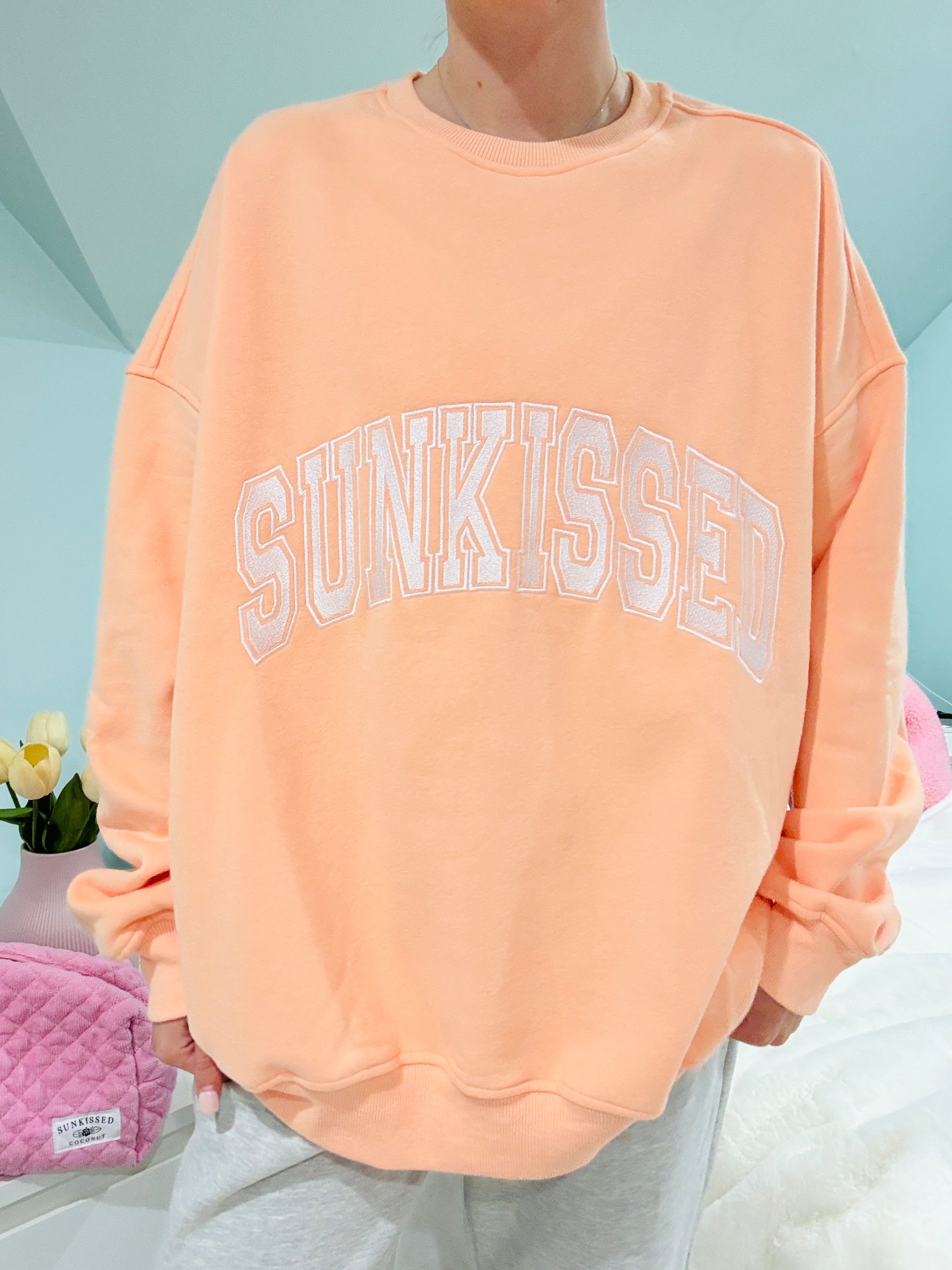 Sherbet Orange Varsity Embroider Sweatshirt