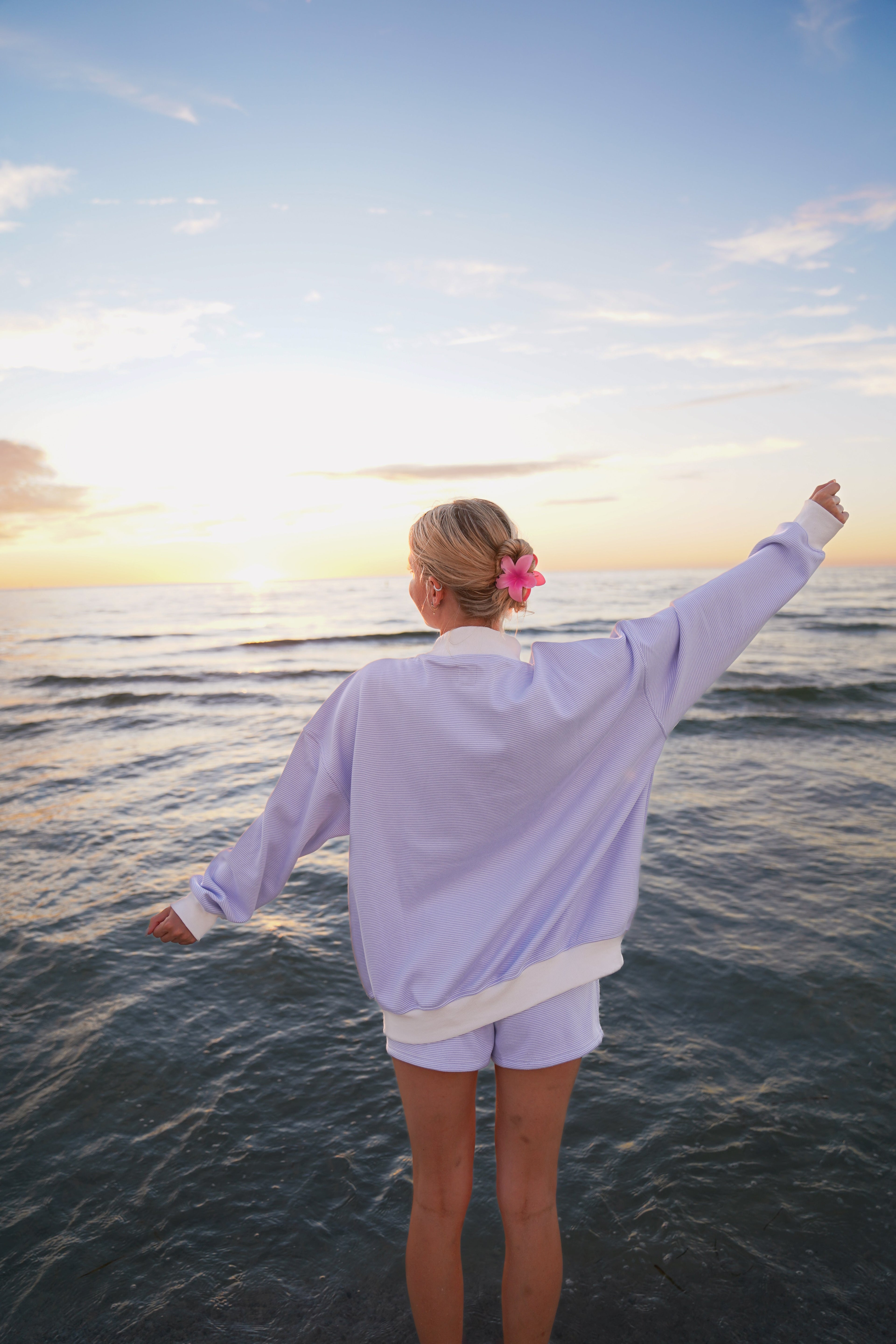 Blue and White Mini Striped Mockneck Sweatshirt
