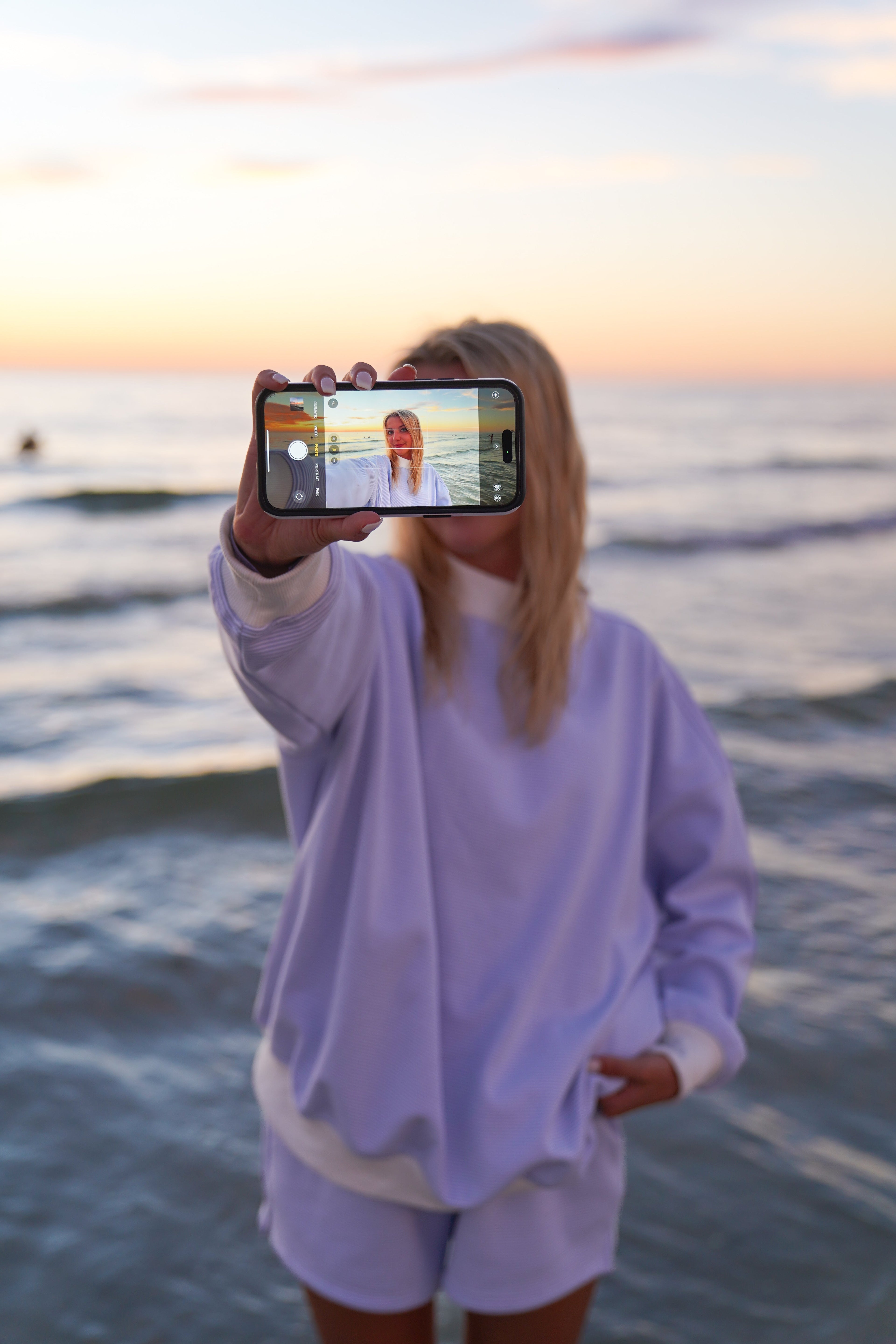 Blue and White Mini Striped Mockneck Sweatshirt