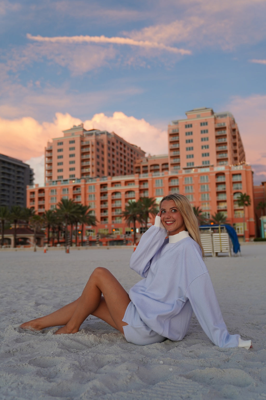 Blue and White Mini Striped Mockneck Sweatshirt