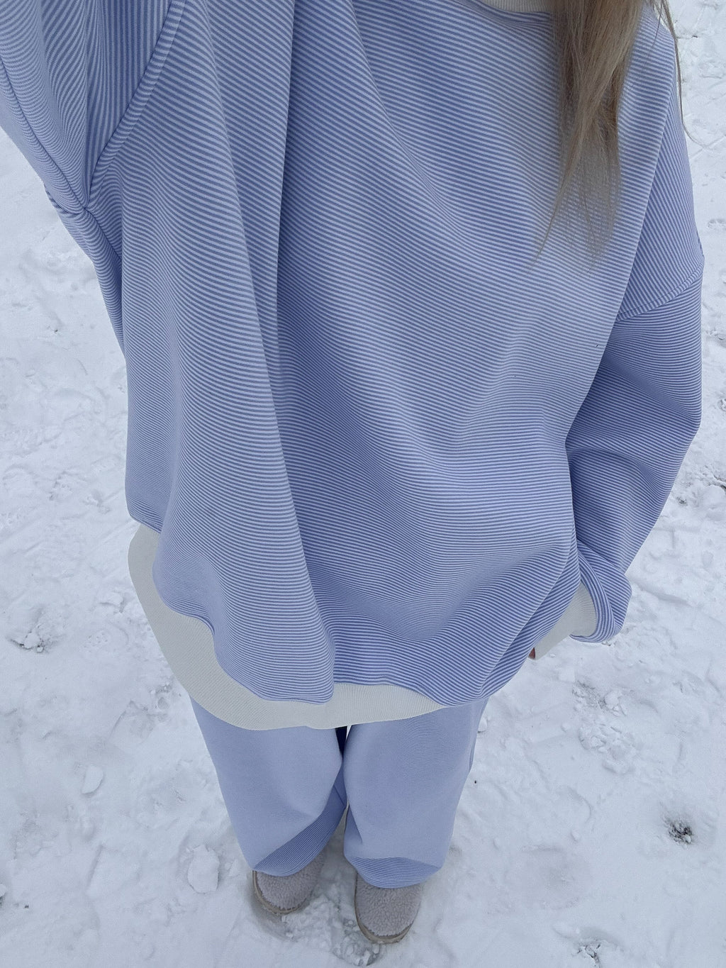 Blue and White Mini Striped Mockneck Sweatshirt