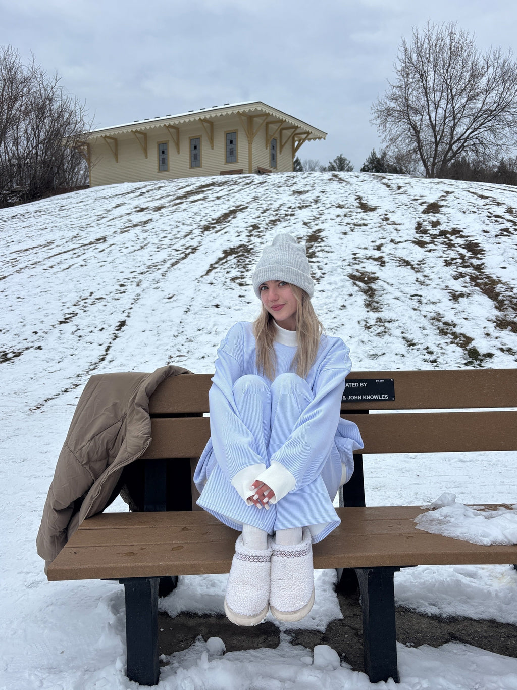 Blue and White Mini Striped Mockneck Sweatshirt