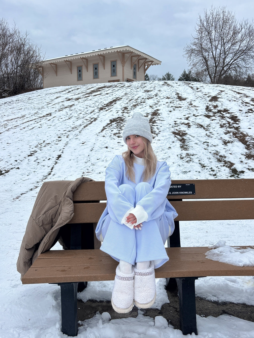 Blue and White Mini Striped Mockneck Sweatshirt