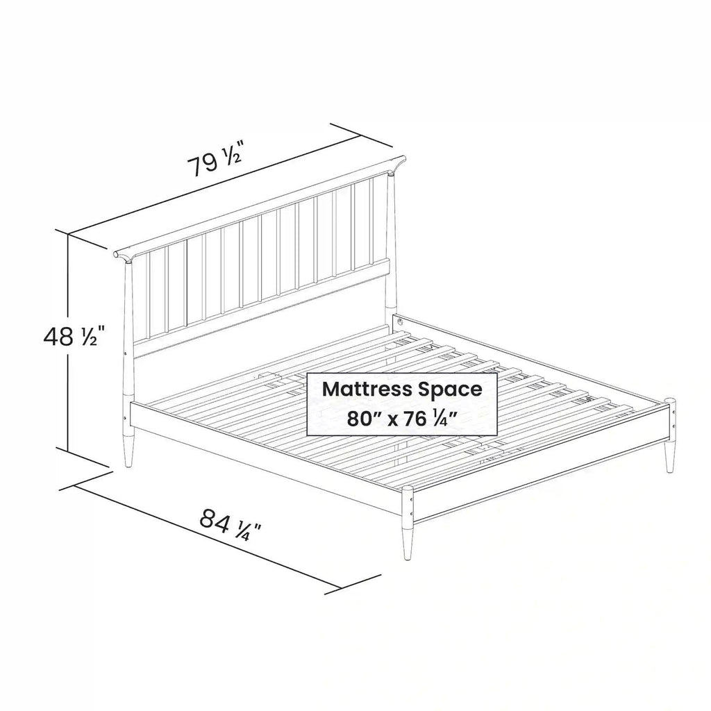 King Size Hardwood Mid Century Platform Bed Frame with Headboard in Walnut