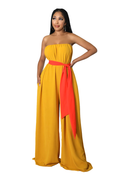 Mustard Strapless Jumpsuit with Orange Belt {33" inseam}