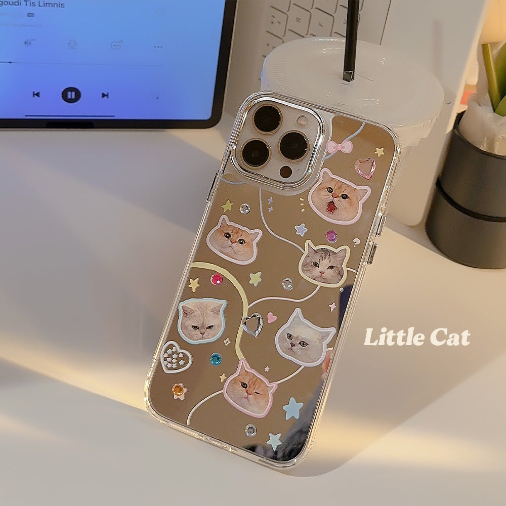 Diamond cat iPhone16 iPhone case 17 Electroplated mirror 13 Advanced sense 12 Applicable to 15pro max