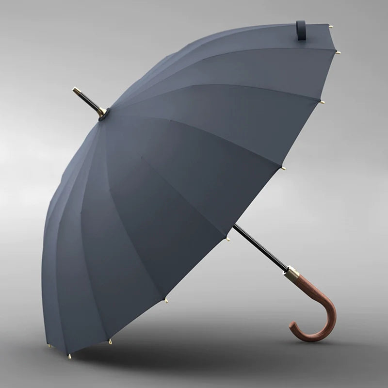16 Bones Wooden Handle Classy Retro Style Gentleman Minimalist Umbrella
