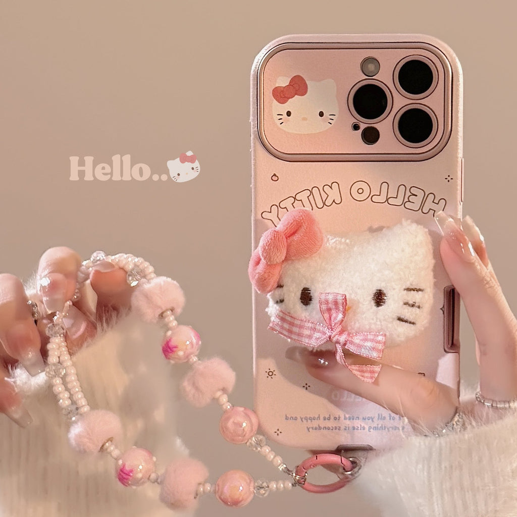 Cute pink bow cat for iphone16promax mobile phone case Apple 15 three-dimensional leather 14 bracelet 17