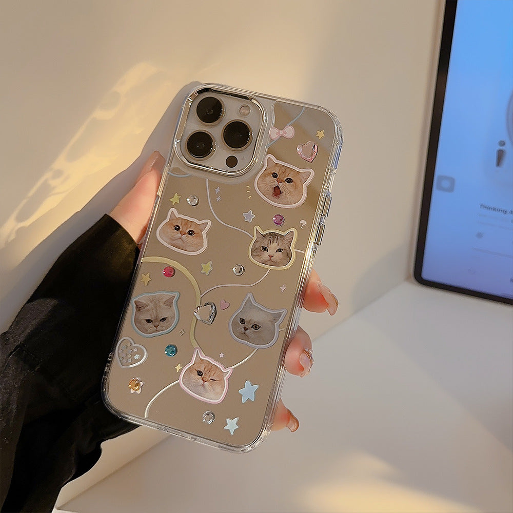Diamond cat iPhone16 iPhone case 17 Electroplated mirror 13 Advanced sense 12 Applicable to 15pro max