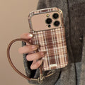 Brown plaid for iphone16promax mobile phone case Apple 15/14 anti-drop 13 lanyard 16 advanced 17