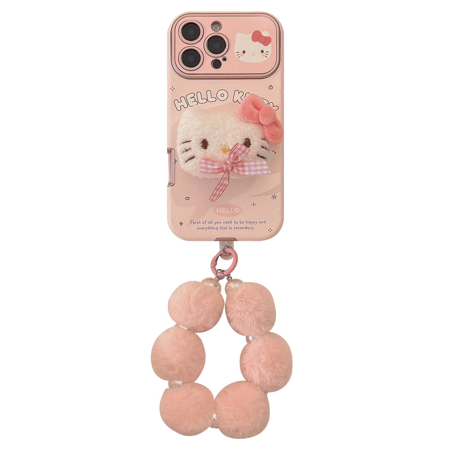 Cute pink bow cat for iphone16promax mobile phone case Apple 15 three-dimensional leather 14 bracelet 17