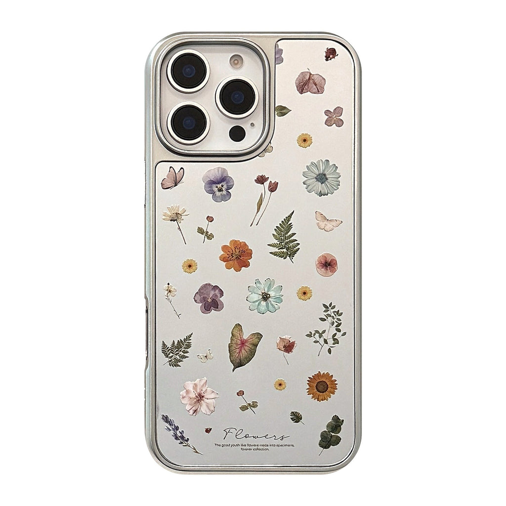 Small fresh flowers are suitable for 16 Apple 15promax mobile phone case iphone17 mirror 13 electroplating hard 15 Huawei