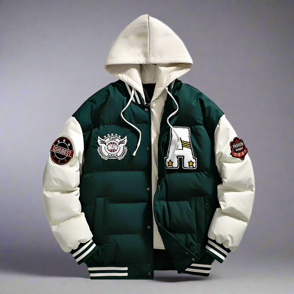 Mens layered Look Hooded baseball Jacket