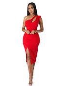 One Shoulder Slide Slit Dress